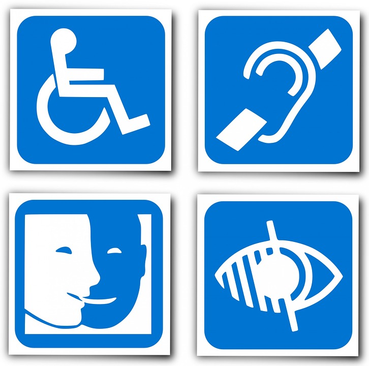 Handicap symbols - wheelchair, earloop, eye, face